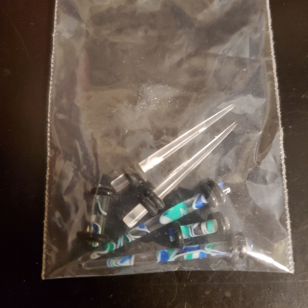 Green blue white UV acrylic marble tapers & plugs And Clear White Tapers